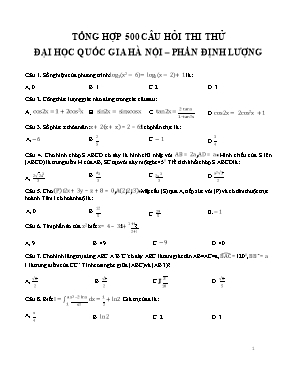 Tổng hợp câu hỏi trắc nghiệm mon Toán 12